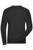 A black long-sleeve t-shirt with a round neckline and a logo. Suitable for casual wear.