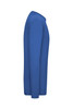 A blue long-sleeve t-shirt featured from the side, with a smooth finish and a logo on the sleeve.