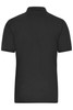 A black men's polo shirt with short sleeves and a collar, featuring a logo on the back.