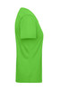 A bright green ladies' work T-shirt displayed from the side, featuring short sleeves and a basic design.