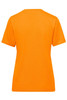 An orange ladies workwear t-shirt with short sleeves and a round neckline, featuring a branding logo on the back.