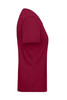 A maroon ladies workwear T-shirt with short sleeves and a fitted design, featuring a logo.