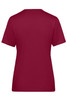A burgundy ladies' work T-shirt featuring a plain back and a simple design, with a logo present.