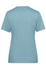A light blue ladies' T-shirt with short sleeves and a plain back. It features a logo.