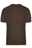 A brown men's workwear T-shirt with a round neckline and short sleeves. Features a branding logo.