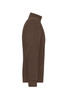 A men's double-face jacket in brown, featuring a high collar and side pockets, with a branding logo.