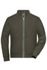A zip-up men's doubleface jacket in olive green, featuring a high collar and front pockets. It has a logo present.