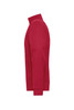 A red men's doubleface jacket featuring a high collar and long sleeves, with a side view highlighting its design.
