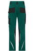 Workwear pants in teal and black, featuring multiple pockets and reflective details on the back.