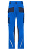 Blue workwear pants featuring cargo pockets and reflective detailing, designed for durability and functionality.