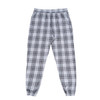 A pair of weekend jogger pants in a grey and cream plaid pattern, featuring an elastic waistband.
