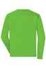 A long-sleeved men's work t-shirt in bright green, featuring a simple design and a logo on the back.