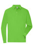 A long-sleeve polo shirt in vibrant green, featuring a collar and a logo on the hem.