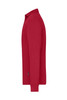 A red long-sleeved polo shirt with a collar and an attached logo on the side.