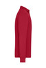 A red long-sleeve polo shirt with a collar, featuring a side view and a logo on the front.