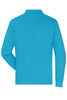 A long-sleeve polo shirt in bright blue, featuring a collar and a back view. It has a logo on the neck area.