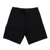Men's black Tsunami stretch board shorts with a drawstring waist and side pocket. Features a logo on the design.