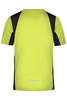 A men's running T-shirt in fluoro yellow and black, featuring short sleeves and a logo.
