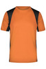 A men's T-shirt in fluorescent yellow with black sleeves, featuring a logo on the fabric.