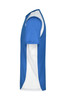 A T-shirt in blue with white accents, featuring a logo on the side. Suitable for active wear.