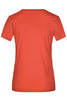 A red ladies' T-shirt featuring a fitted design and short sleeves. The shirt has a logo on the back.