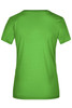 A green ladies' t-shirt with short sleeves and a round neck. The shirt has a branding logo on the back.