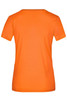 An orange ladies' T-shirt with short sleeves and a round neckline, featuring a logo on the back.