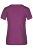 A purple ladies' T-shirt with a short sleeve design and a plain back. It features a logo.