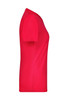 A red ladies' active T-shirt with a fitted design and short sleeves, featuring a logo.