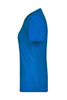 A side view of a blue ladies active T-shirt featuring short sleeves and a fitted design.