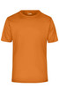 An orange men's active T-shirt with a round neckline and short sleeves. It features a logo on the label.