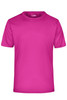 A pink active T-shirt with a round neckline and short sleeves, featuring a logo.