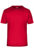 A red Men's Active-T shirt with short sleeves and a round neckline, featuring a logo on the label.