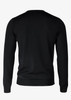A black knitted jumper featuring long sleeves and a round neck. The back view highlights a simple, classic design.