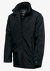 A black Bellington men’s jacket with a zip front, collar, and a logo on the inside label.