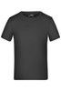 A black short-sleeved T-shirt with a round neckline and a branding label inside.