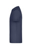 A navy blue T-shirt featuring short sleeves and a side view silhouette. It has a logo on the fabric.