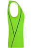 A bright green ladies sports tank top featuring a stylish black design. It has a fitted, sleeveless cut and includes a logo.