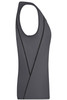A grey ladies sports tank top featuring a sleeveless design and a subtle geometric pattern. It has a logo.