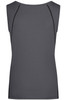 A grey ladies’ sports tank top with a sleek design and contrast stitching, featuring a logo.