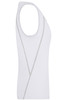 A white ladies sports tank top with a fitted design and stylish stitch detailing. It features a logo.