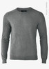 A grey knitwear jumper with long sleeves and a round neckline, featuring a logo label.