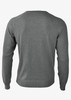 A grey knitted jumper with long sleeves and a plain back view, featuring a waistband and cuffs.