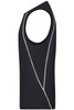 A black men's sports tank top featuring contrasting grey trim and a logo. Designed as a sleeveless singlet.