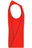 A red men's sports tank top with a sleeveless design and contrasting stitching. It features a logo on the side.