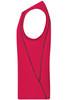 A red men's sports tank top featuring a curved design and a logo on the side.