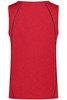 A red men’s sports tank top featuring contrasting side stitching and a branded logo.