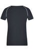 A dark navy ladies sports T-shirt with contrasting stitching, featuring short sleeves and a rounded neckline.