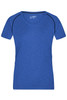 A blue ladies sports T-shirt with short sleeves and a simple design featuring a logo.