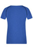 A blue ladies sports t-shirt featuring short sleeves and a fitted design, with a logo on the back.